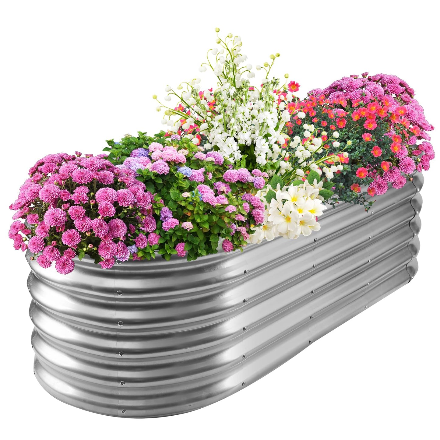 TBMLC 17" Tall Elevated Oval Metal Raised Garden Bed - 5ft x 2ft in Size and 0.8MM Thick Durable Planter Bed/Box for Vegetables Flowers Succulent at Patio/Garden Outdoor (Silver, 5X2X1.4 FT)