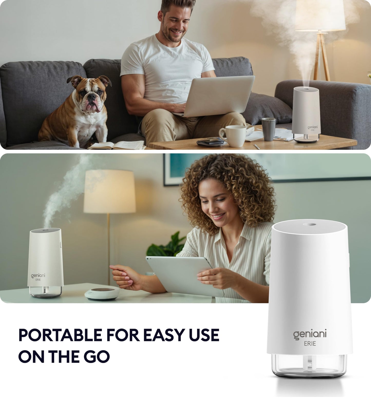 GENIANI Ultrasonic Cool Mist Humidifier for Bedroom, Large Rooms, Home, 4L - Easy Fill & Clean Humidifier for Plants w/Auto Shut-off, 40H Runtime - Quiet, Top Fill Air Humidifier
