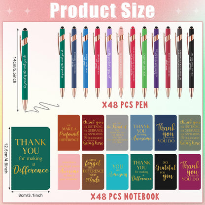 96 Pcs Thank You Gifts Bulk Motivational Pens Inspirational Notepads Set, Mini Motivational Notebooks and Ballpoint Pens, Inspirational Appreciation Gifts for Employee Teacher Staff Volunteer Coworker