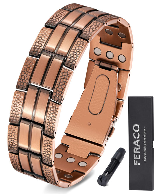 Feraco Copper Bracelet for Men 3X Strength,Magnetic Therapy Bracelet Copper Jewelry with Powerful 3800 Gauss Magnets,Premium Fold-Over Clasp