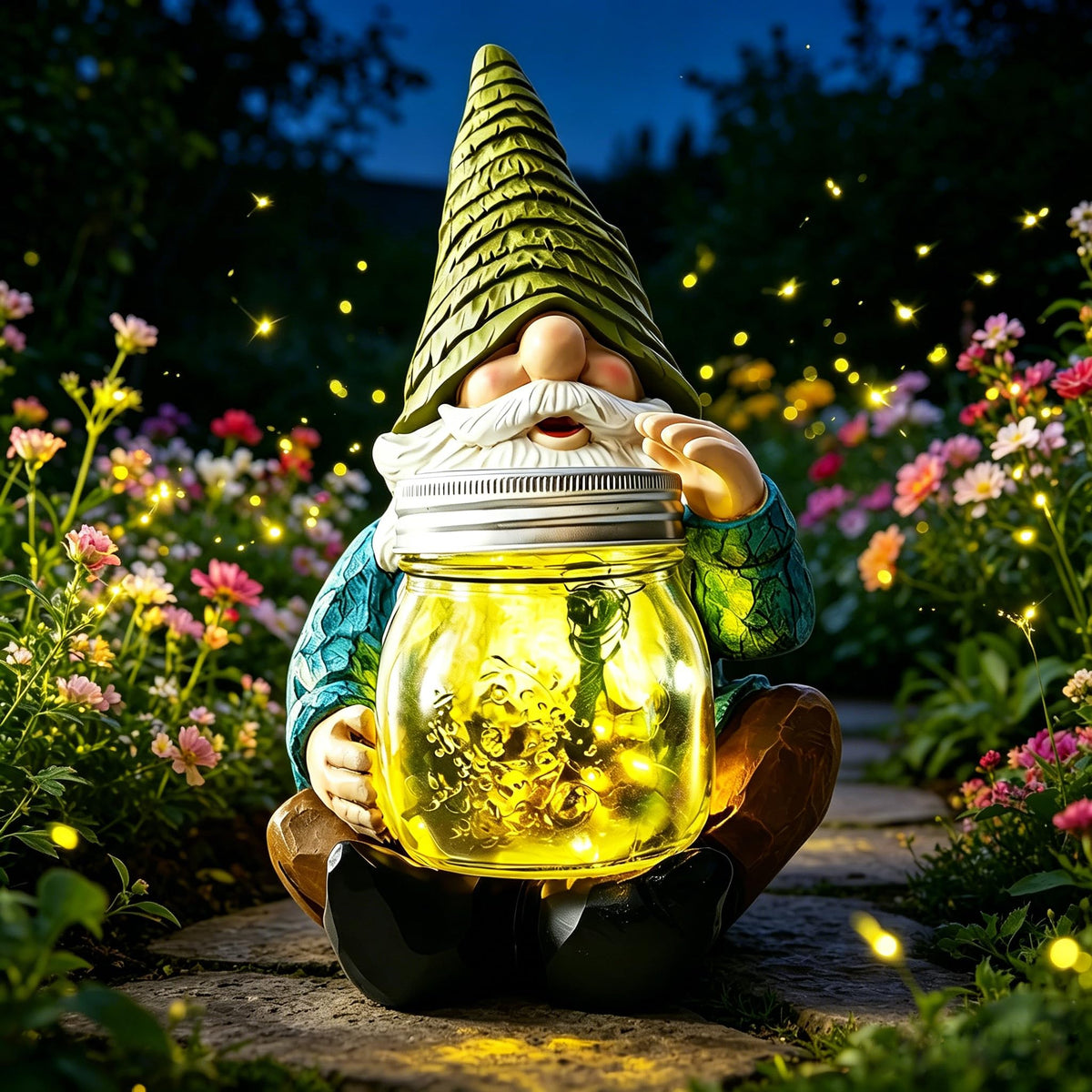 VOOKRY Solar Garden Gnome Statues, Outdoor Gnome with Firefly Solar Lights Waterproof, Birthday Gifts for Mom Women Mother's Day Christmas, Garden Figurines for Yard Decor Patio Porch Lawn Ornaments