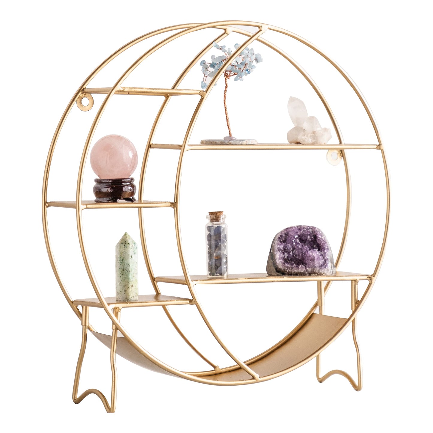 Apresolar 14'' Matte Gold Moon Shelf for Crystals - 7-Tier Open Design, Wall & Countertop Display, Modern Style, Holds Crystals, Essential Oils, Nail Polish