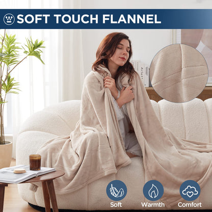 Westinghouse Electric Blanket Heated Throw, Super Cozy Soft Flannel 50"" x 60"" Heated Throw with 6 Fast Heating Levels & 2-10 Auto-Off, Machine Washable, ETL&FCC Certification, Navy Blue