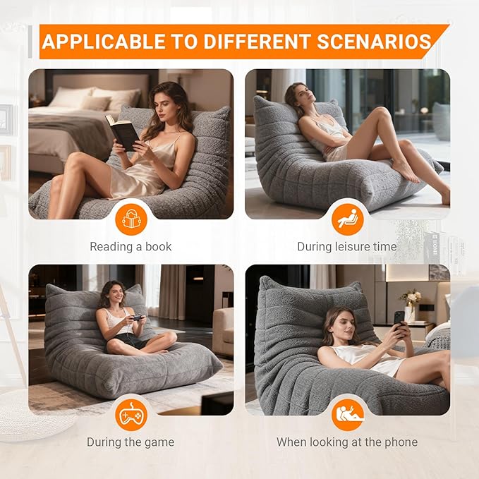 Giant Bean Bag Chair for Adults, Comfy Chair for Bedroom, Memory Foam Chair