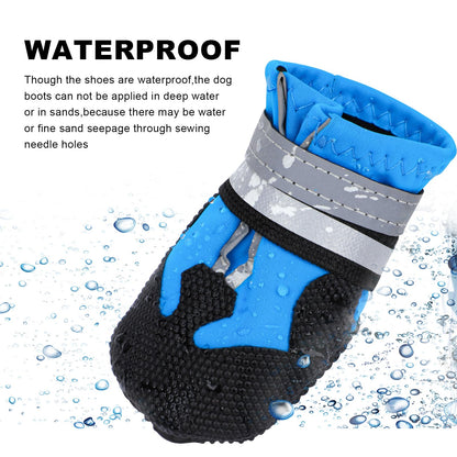 QKURT 4 Pieces Dog Boots Paw Protector, Waterproof Dog Shoes with Reflective Straps, Adjustable Washable Non-Slip, for Injured Paws, Outdoor Paw Protectors for Small Medium Large Dogs
