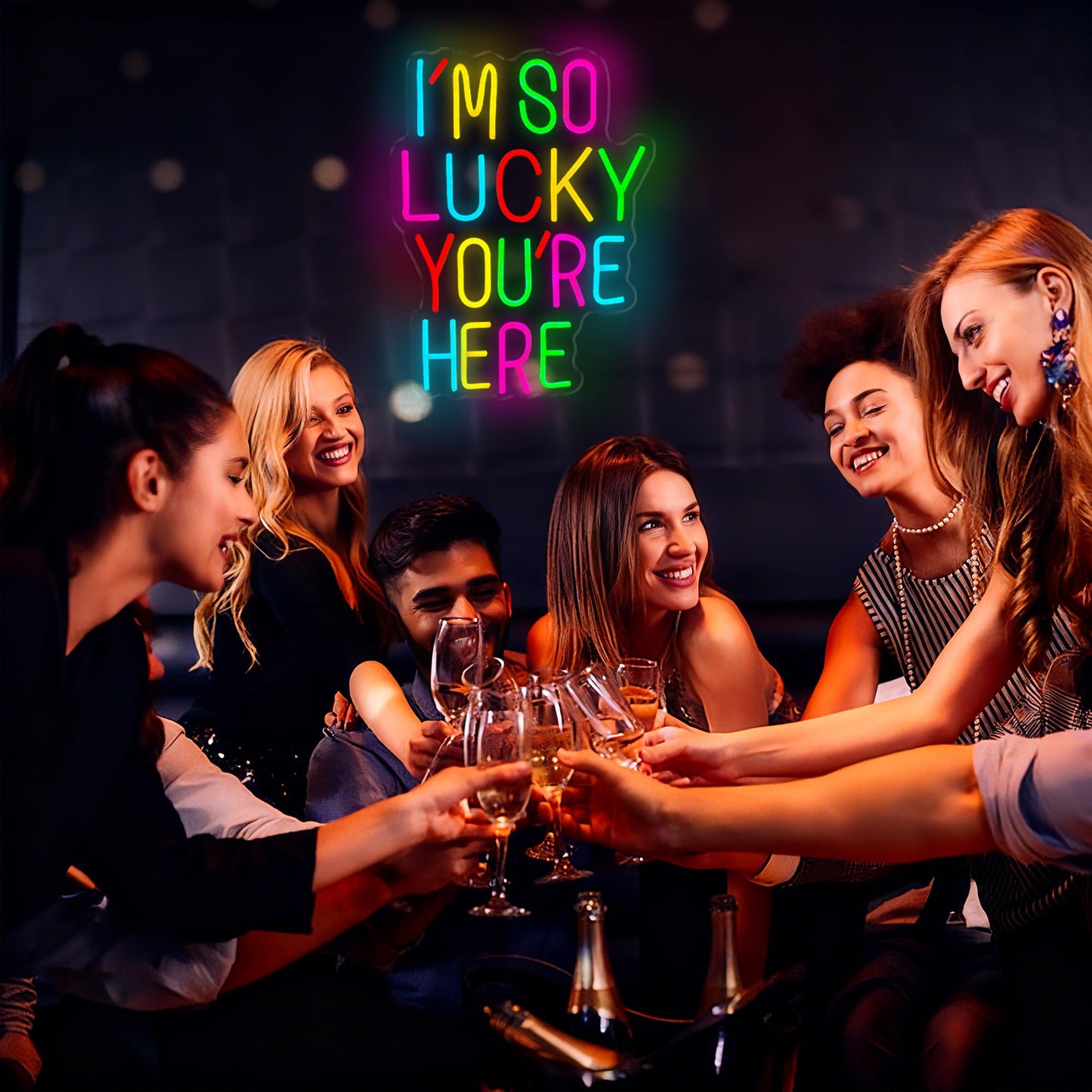 I’m So Lucky You Are Here Neon Sign, Dimmable LED Light Up Neon Sign for Girls Bedroom Club Wedding Bachelorette Valentine's Day Party Wall Decor Birthday Christmas Gift for Daughter Teen Girls Friends (I’m So Lucky You Are Here)