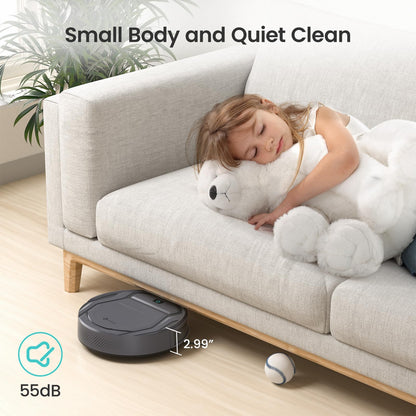Lefant M210 Pro Robot Vacuum, Slim Quiet, 3 Adjustable Suction Levels, 6 Modes, Robot Vacuum Cleaner for Pet Hair, Hard Floors & Low Carpets, Self-Charging, WiFi/App/Alexa Control, Gray