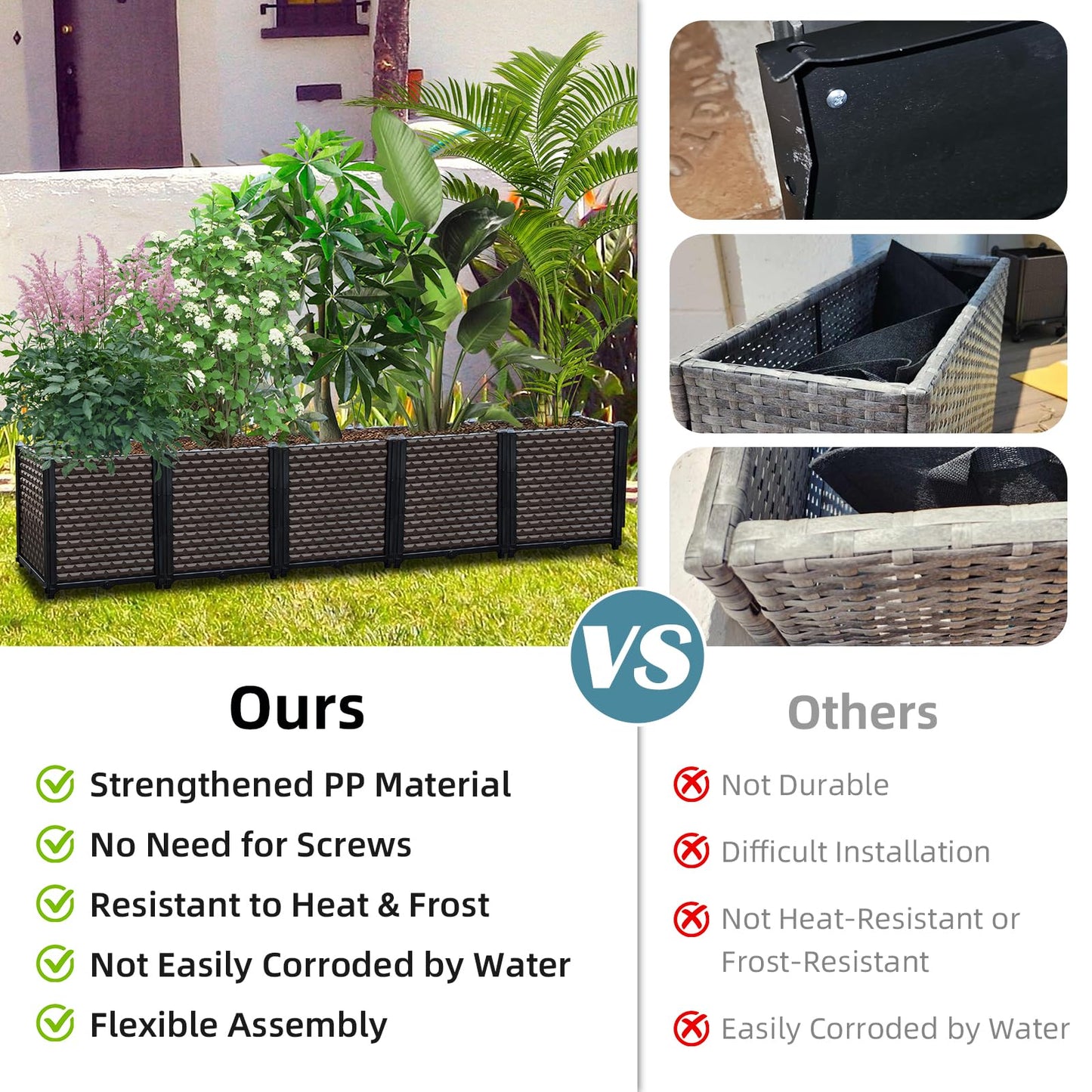 Large Planters for Outdoor Plants - Deepened 20" H, Raised Beds for Gardening Self Watering, Elevated Planter Box with Legs, Rectangular Garden Planters for Outdoor Plants Flowers, 62.9"L x 15.7"W