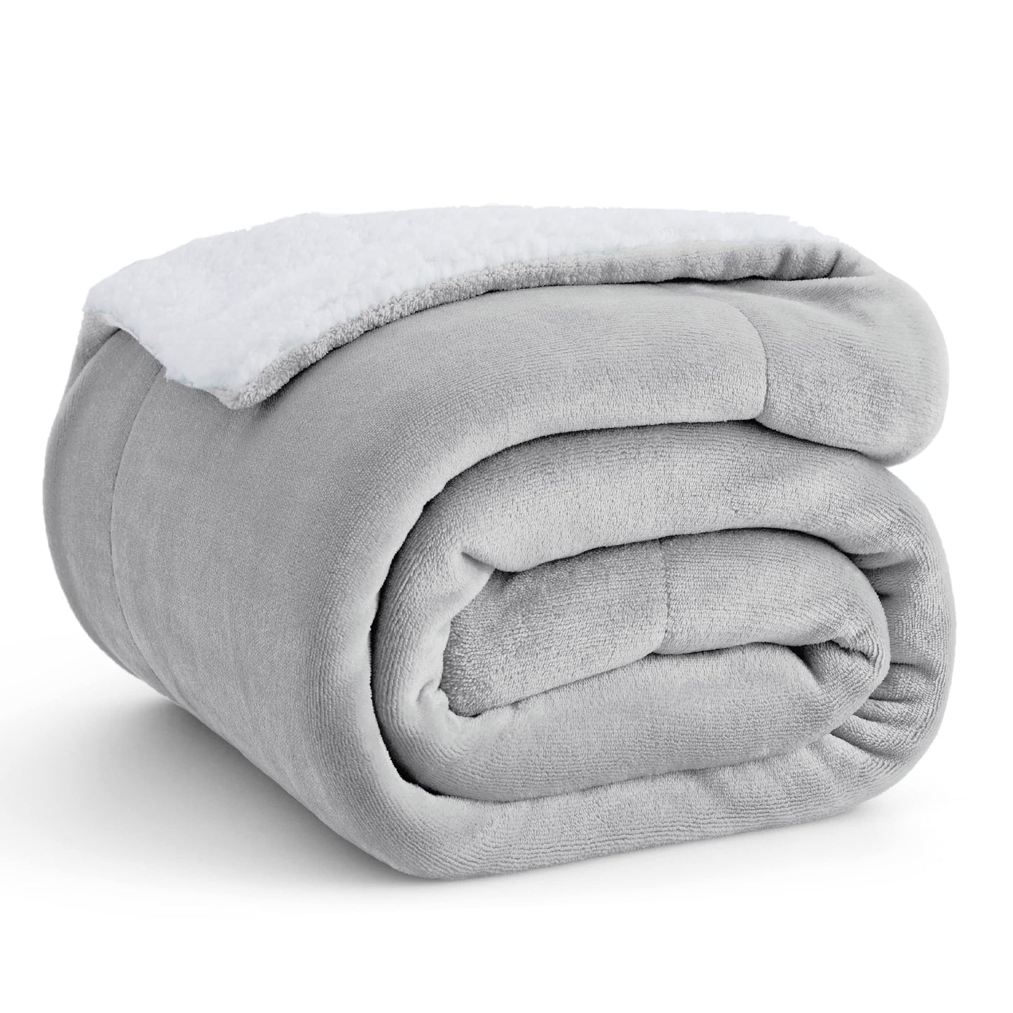 Bedsure GentleSoft Sherpa Fleece Blankets Queen Size for Bed - Thick and Warm, Soft Fuzzy Plush Queen Blanket for Winter, Grey, 90x90 Inches