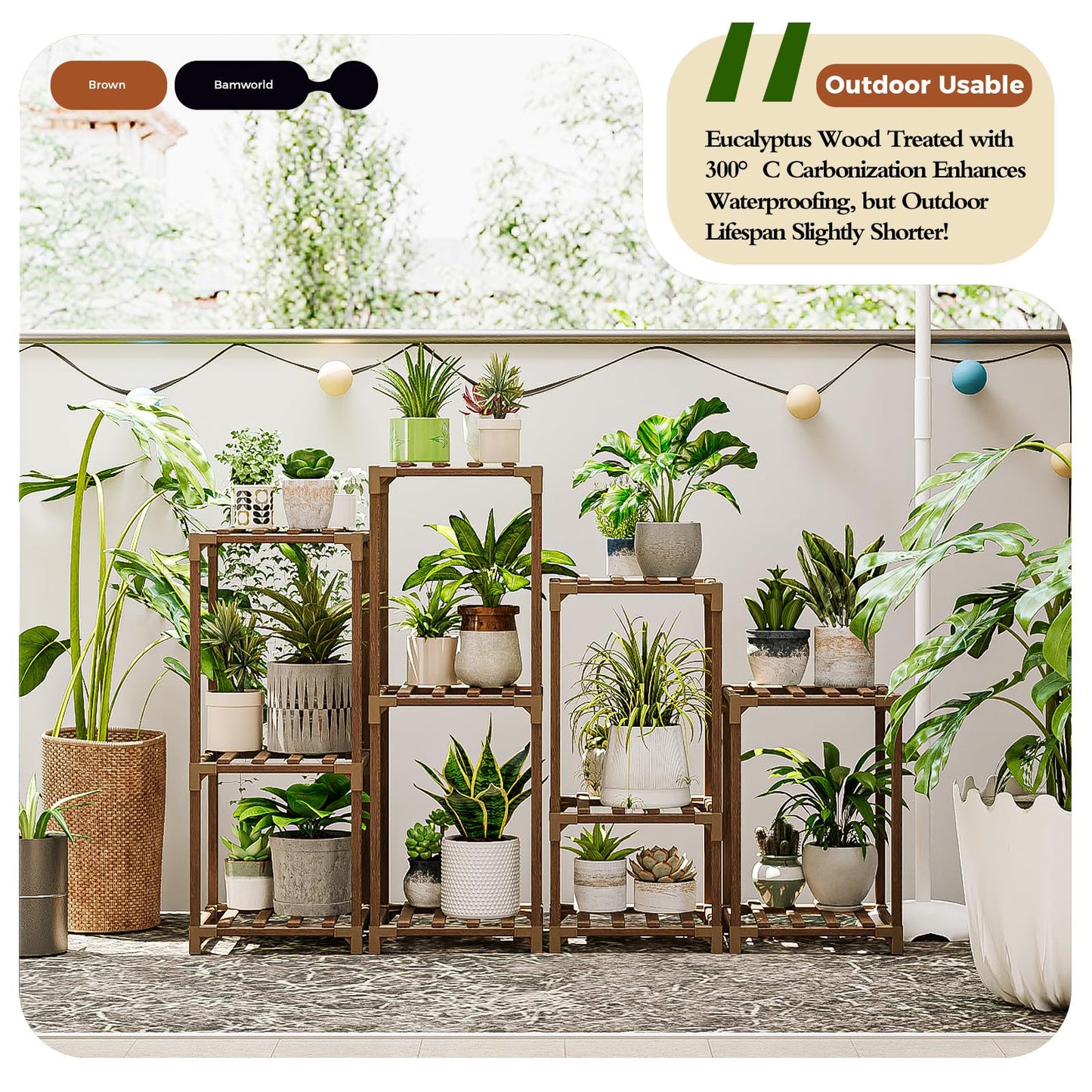 Bamworld Plant Stands Indoor 4 Sets Plant Shelves Outdoor Wooden Plant Holder for Multiple Plants Flower Stands for Living Room Balcony Garden Patio Lawn Window