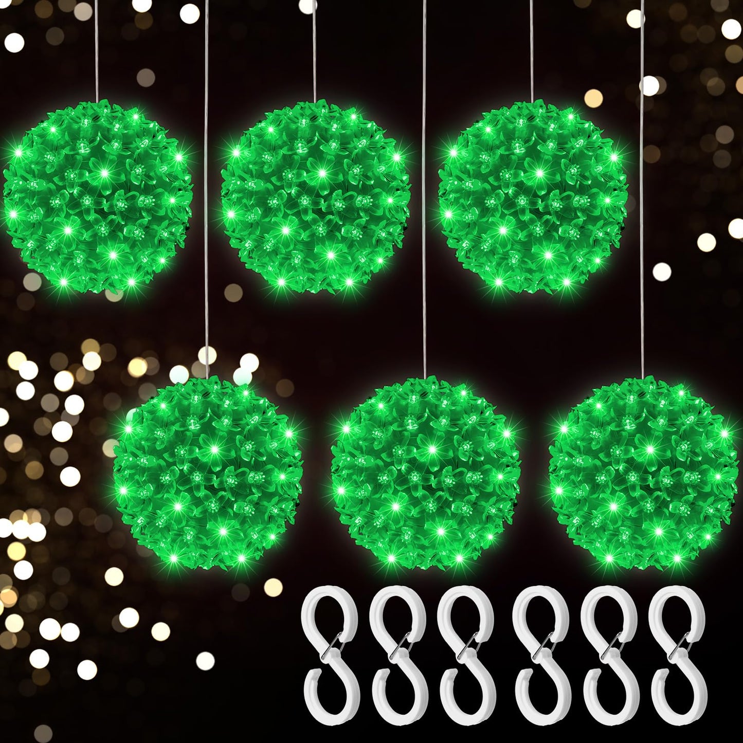 Baquler 6 Pcs Christmas Starlight Sphere 5.5 Inch Window Lights Hanging Outdoor Lights With 100 Bulbs for Wedding Christmas Decoration (Green)