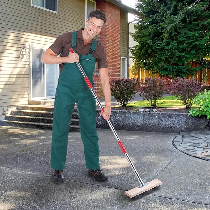 Heavy Duty Wire Broom with Telescopic Handle, Stiff Metal Bristle Brush