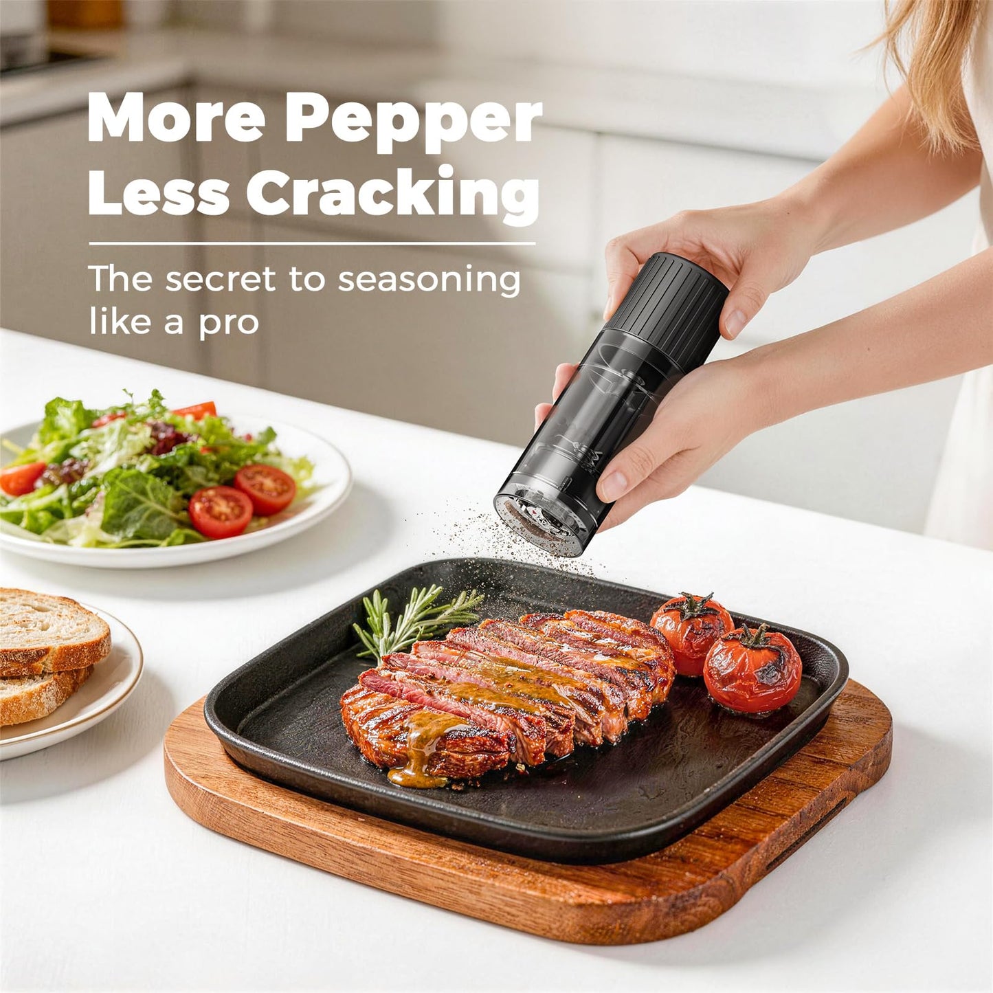 Luvan Pepper Grinder, Sleek Manual Pepper Mill with Stainless Steel Grinding Core, Adjustable Coarseness, Refillable Semi-Transparent Spice Grinder for Kitchen Cooking & Dining
