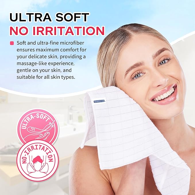 HOMERHYME White Washcloths, 24 Pack Microfiber Face Cloths, Soft Bulk Fingertip