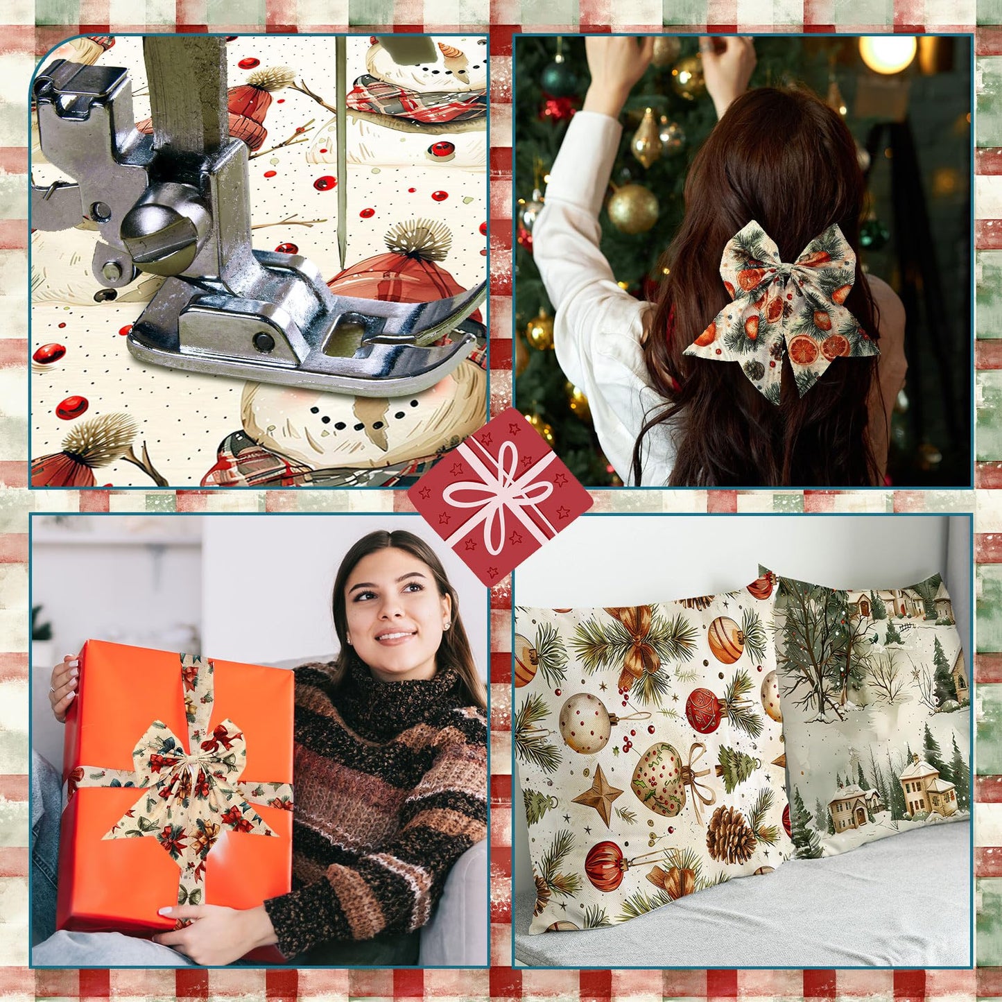 FuWeave 60 Pcs 10 x 10 Inch Vintage Christmas Quilting Fabric Christmas Fat Squares Patchwork Precut Gingerbread Man Santa Snowman Fabric Bundles for Xmas Winter Quilting Crafting DIY Craft Sewing