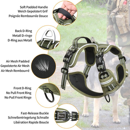 HEELE Dog Harness, No Pull Large, Release on Neck, Front Back Clips Dog Vest Harness Reflective Adjustable Padded, Easy Control Handle for Outdoor Walking Training, Green, L