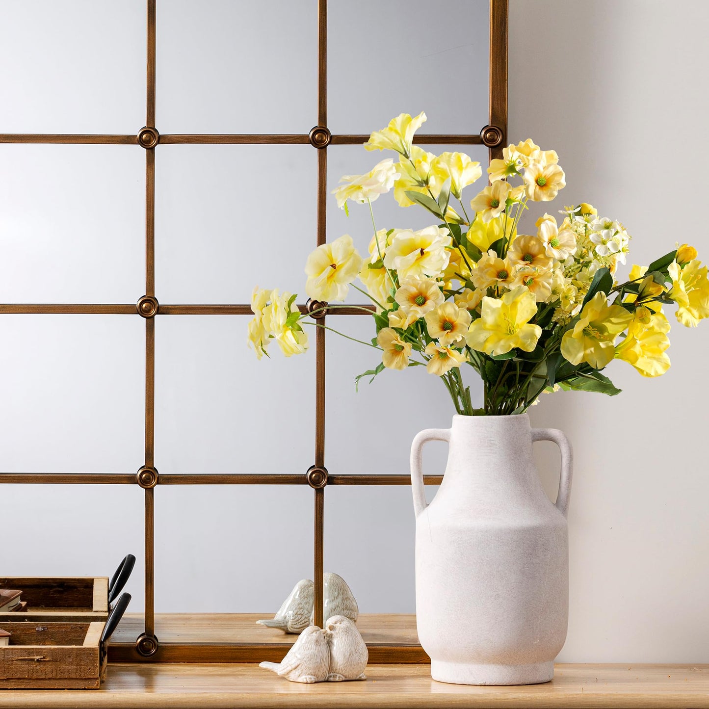 Mitt&Ditt Ceramic Flower Vase with Handles, 11 inch Tall Off-White Vase, Large Decorative Terracotta Vases, Farmhouse Rustic Pottery Vases for Home Decor, Living Room, Table