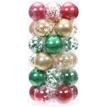 Sea Team 60mm/2.36" Shatterproof Clear Plastic Christmas Tree Ball Ornaments Set, Decorative Hanging Transparent Xmas Baubles with Stuffed Delicate Decorations (30 Counts, Gold, Red, Green)