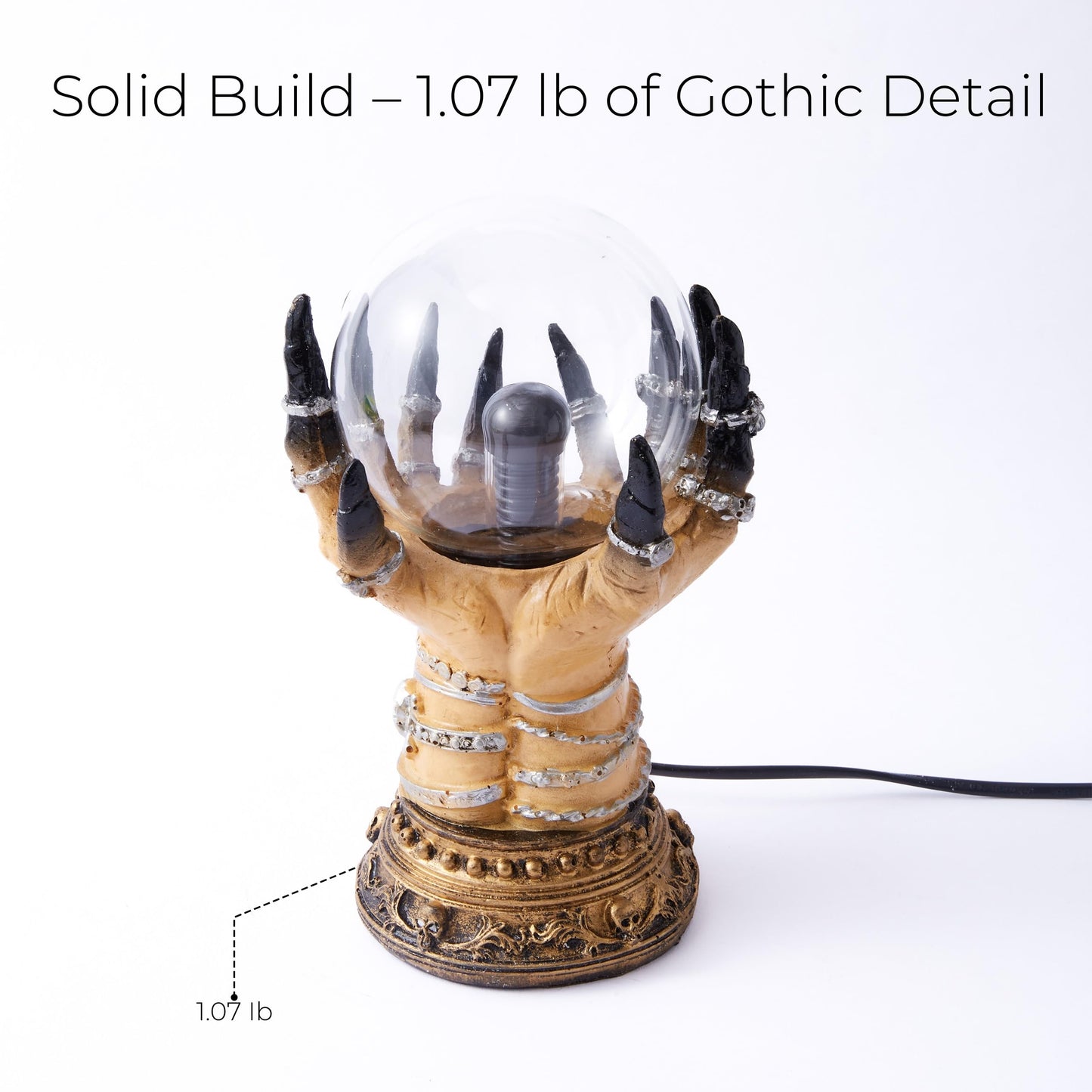Witchy Plasma Crystal Ball Lamp – Gothic Hand Holding Orb Light with Red Lightning Effect – Touch-Activated Mystic Sphere for Witchcore Decor, Halloween Table Accent, Tarot or Altar Display