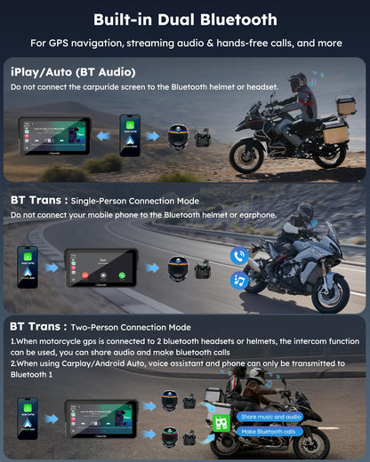 Carpuride W602BSPRO for BMW Motorcycle Carplay & Android Auto 6.25" IP67 Waterproof Car Play Moto GPS Navigation Screen with Dual Bluetooth, Data Reading, OTA, Wonder Control, TPMS, Compass, Barometer