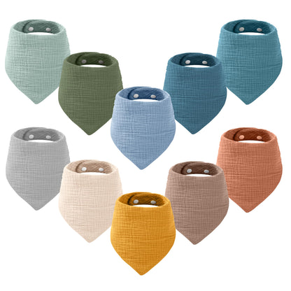 Yoofoss Muslin Baby Bibs 10 Pack Dribble Bandana Bibs 100% Cotton Drool Bib for Teething Soft and Absorbent with Adjustable Snaps Blue and Orange …