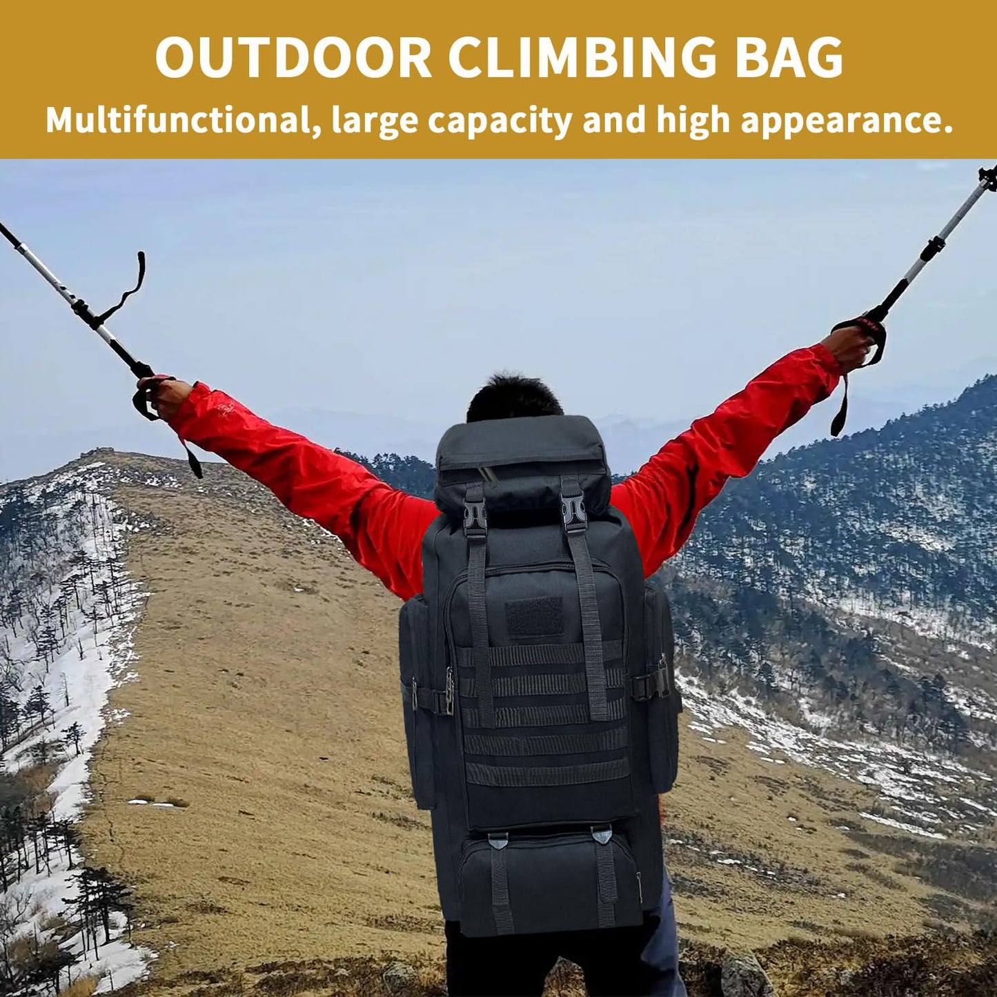 Vaupan Hiking Backpack, 80L Camping Military Tactical Backpack with USB Charging Port, Waterproof Large Travel Daypack Outdoor Molle Rucksack for Men Women (Black)
