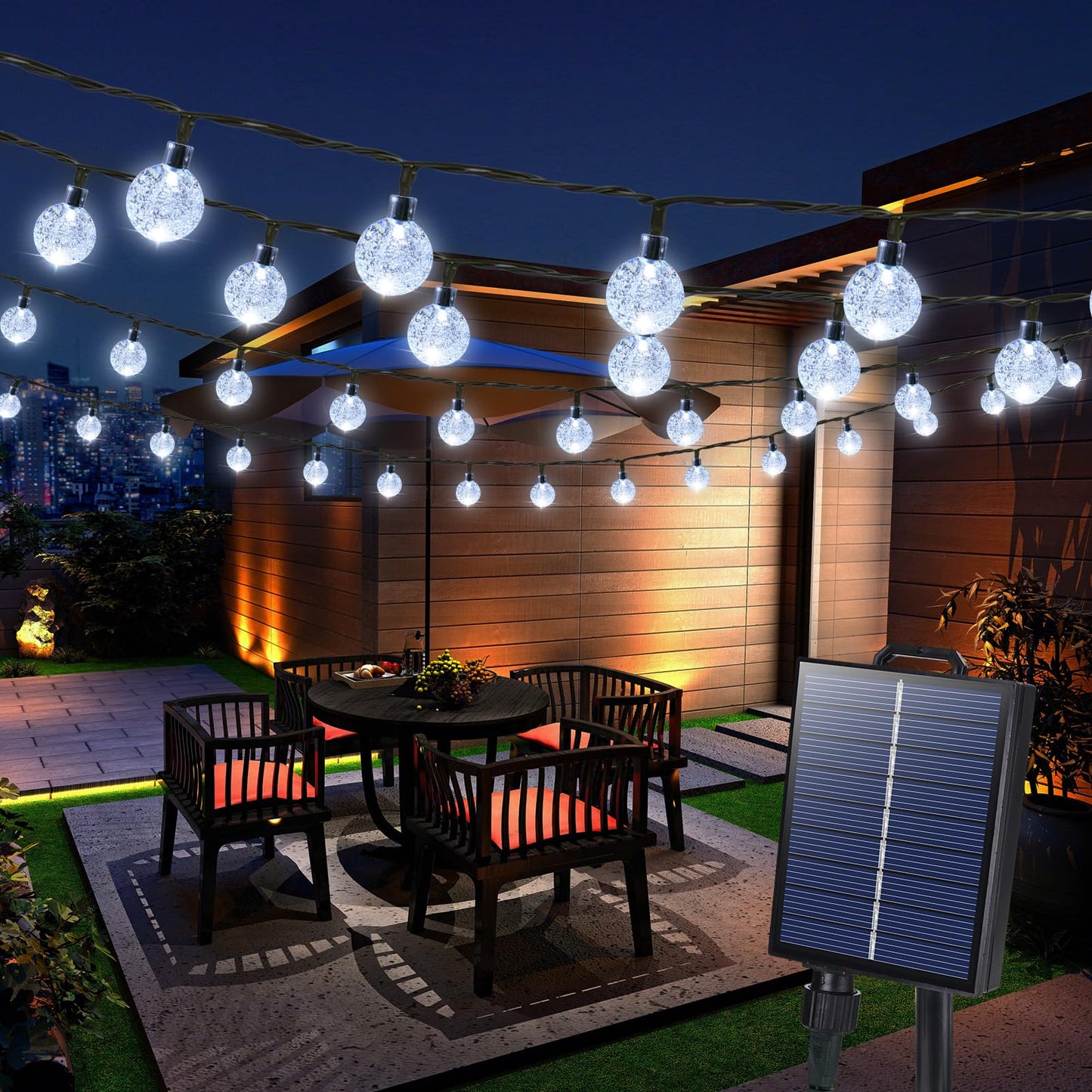 Joomer Solar String Lights Outdoor, 65FT 100LED Solar Globe String Lights 8 Lighting Modes, Waterproof Solar Powered Patio Light for Garden Yard Porch Wedding Party Outdoor Decoration (White)