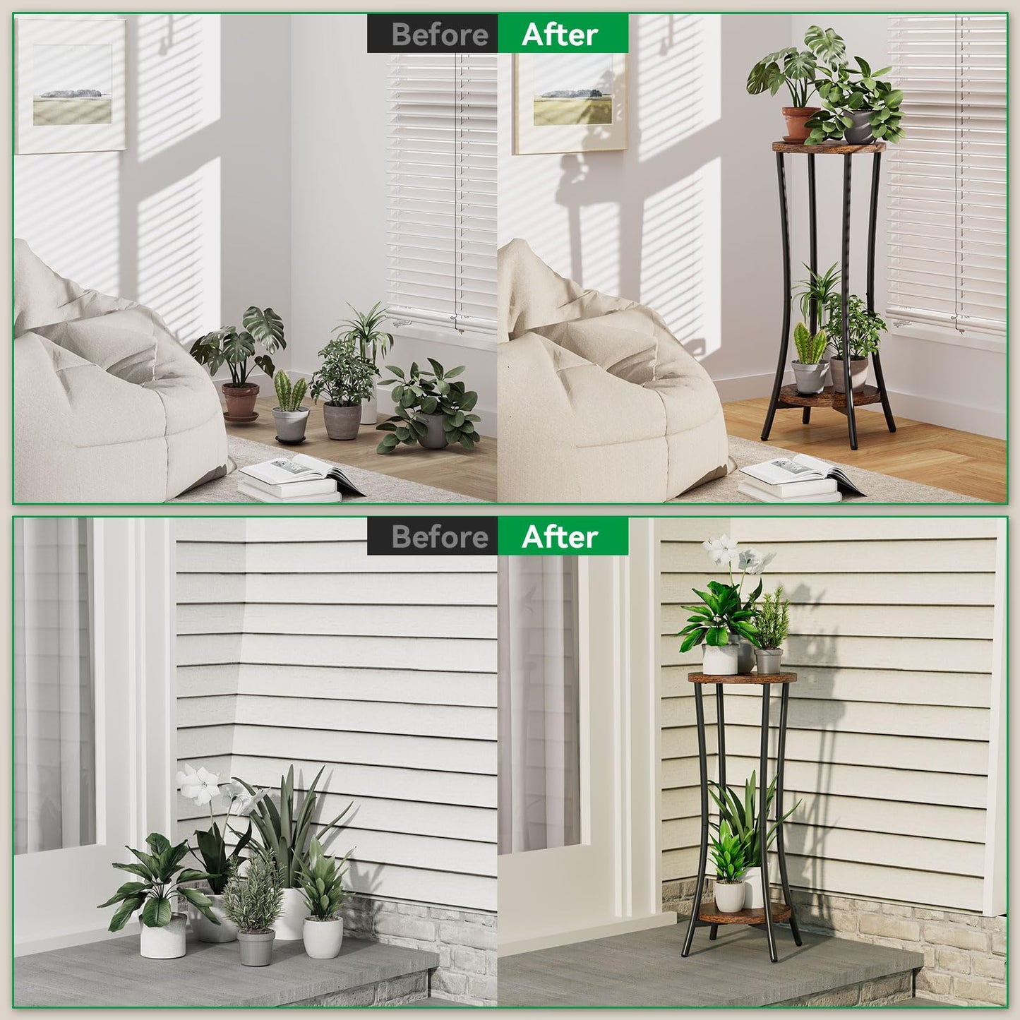 IBUYKE 30 Inch Tall Plant Stand Indoor, 2 Tier Wood Corner Plant Stand, Modern Round Plant Shelf Flower Stand for Living Room Patio Balcony Garden, Rustic Brown TMJ074H