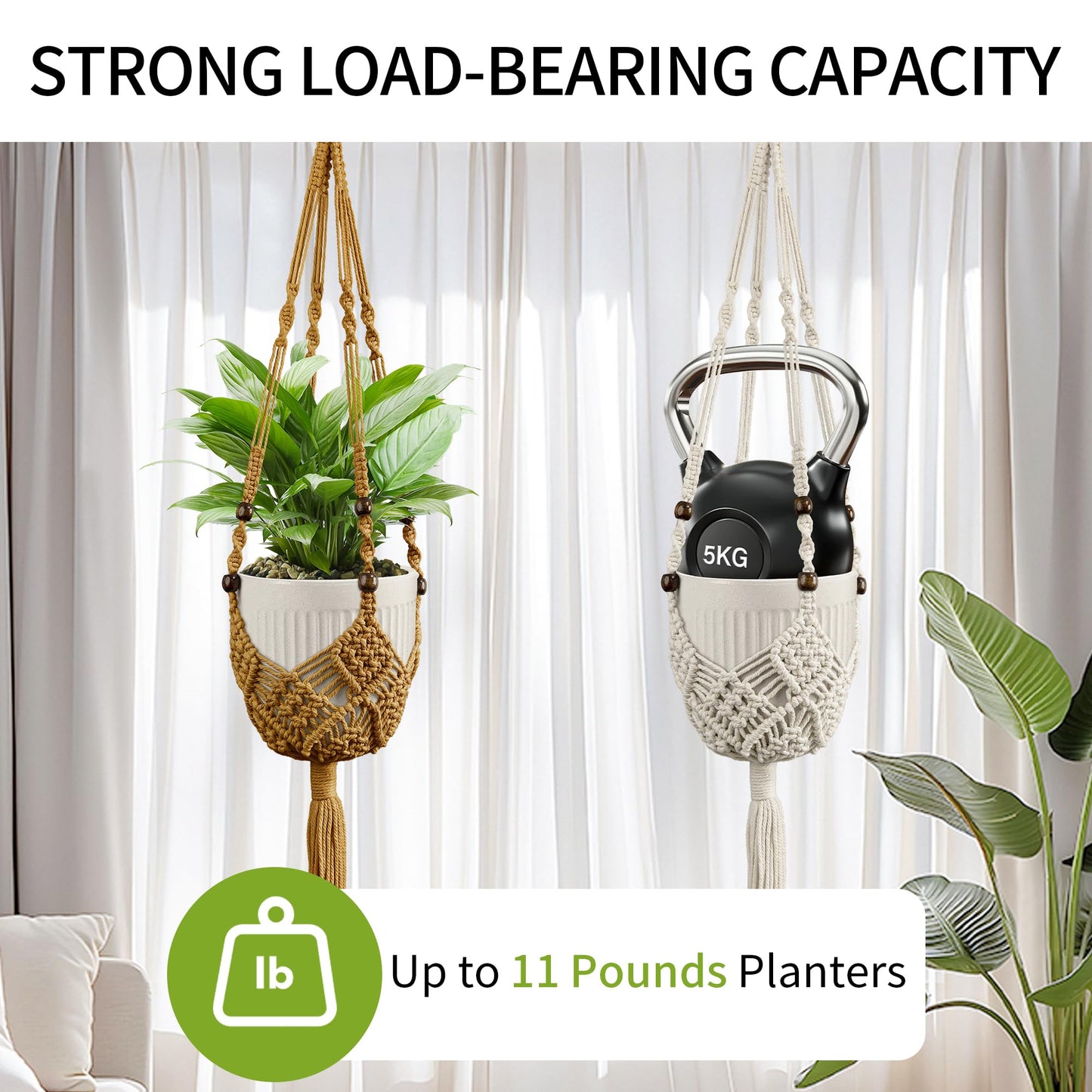 IDEEEPAN Macrame Plant Hanger - Fits 3 to 6 inches Pots for Indoor Outdoor, 35 Inch, Set of 2, Ivory (POTS NOT Included)