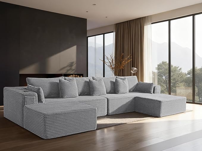 138" Cloud Sectional Couch, Comfort U Shaped Sofa