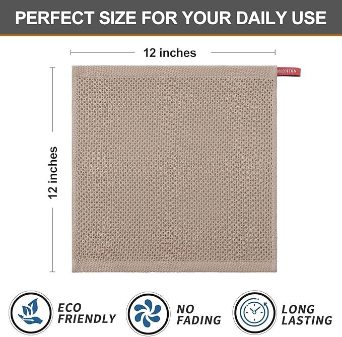 Kitinjoy 100% Cotton Kitchen Dish Cloths, 8 Pack Waffle Weave Ultra Soft