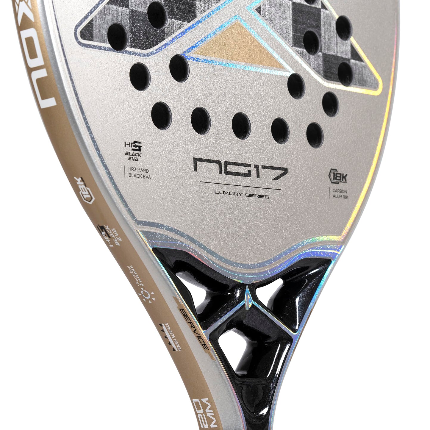 Beach Tennis Racket NG17 Luxury 2023 | High-Performance Beach Tennis Paddle | 18K Aluminized Carbon w/HR3 Black Eva Core | Exclusive Spin & Dynamic Composite Structure | Rough Surface for Extra Spin