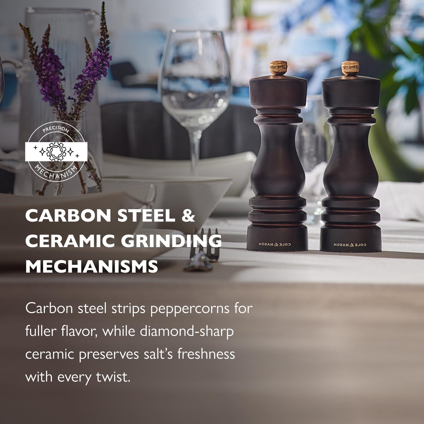 Cole & Mason London Refillable Spice Mill - Kitchen & Home Accessory - Salt and Pepper Grinder Set with Ceramic and Carbon Steel Mechanism - 7", Chocolate Wood