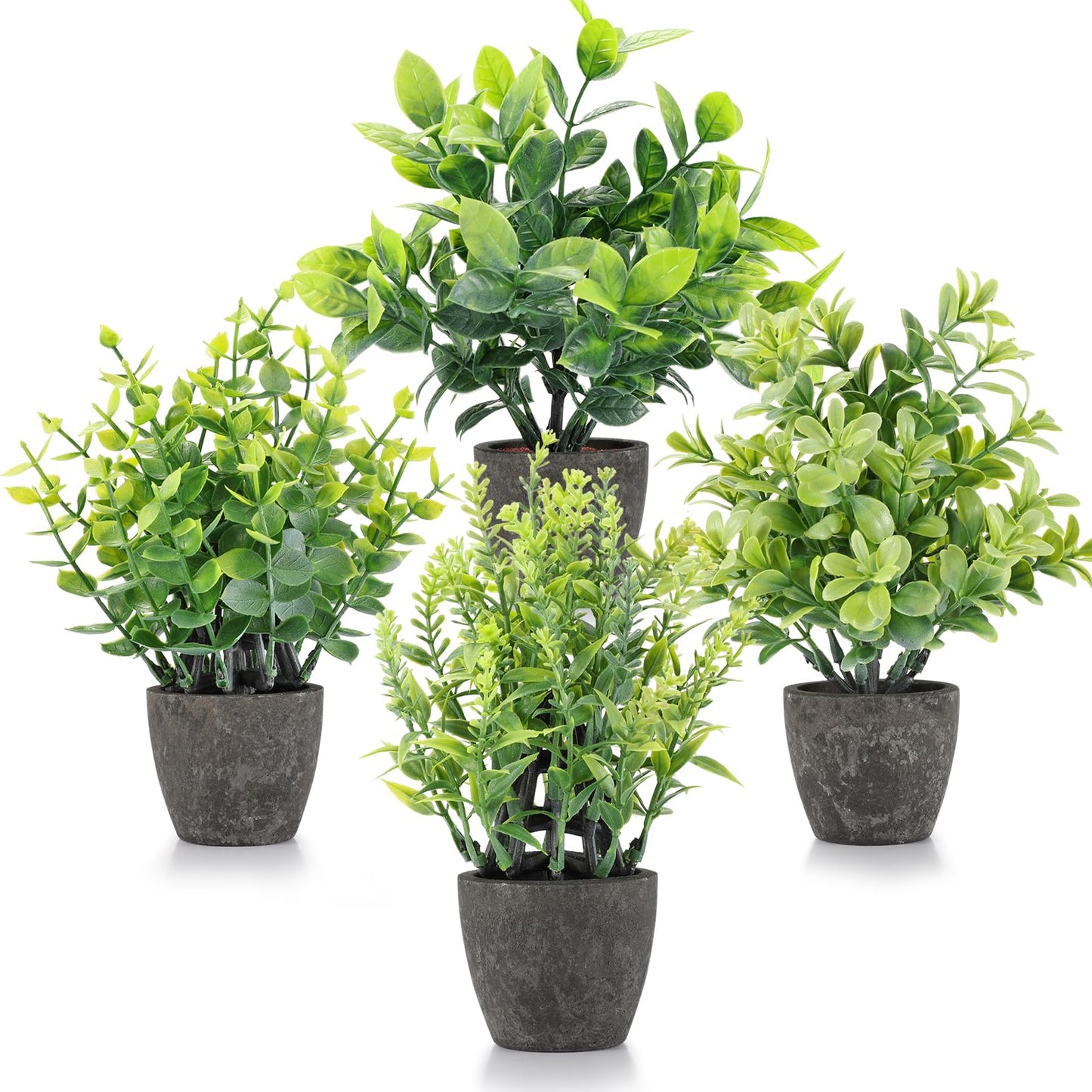 FAVOWREATH 4 Pack Fake Plants Ceramic Mini Artificial Greenery Potted Plants for Home, Office, Room, Farmhouse, Indoor Table, Bathroom Decor