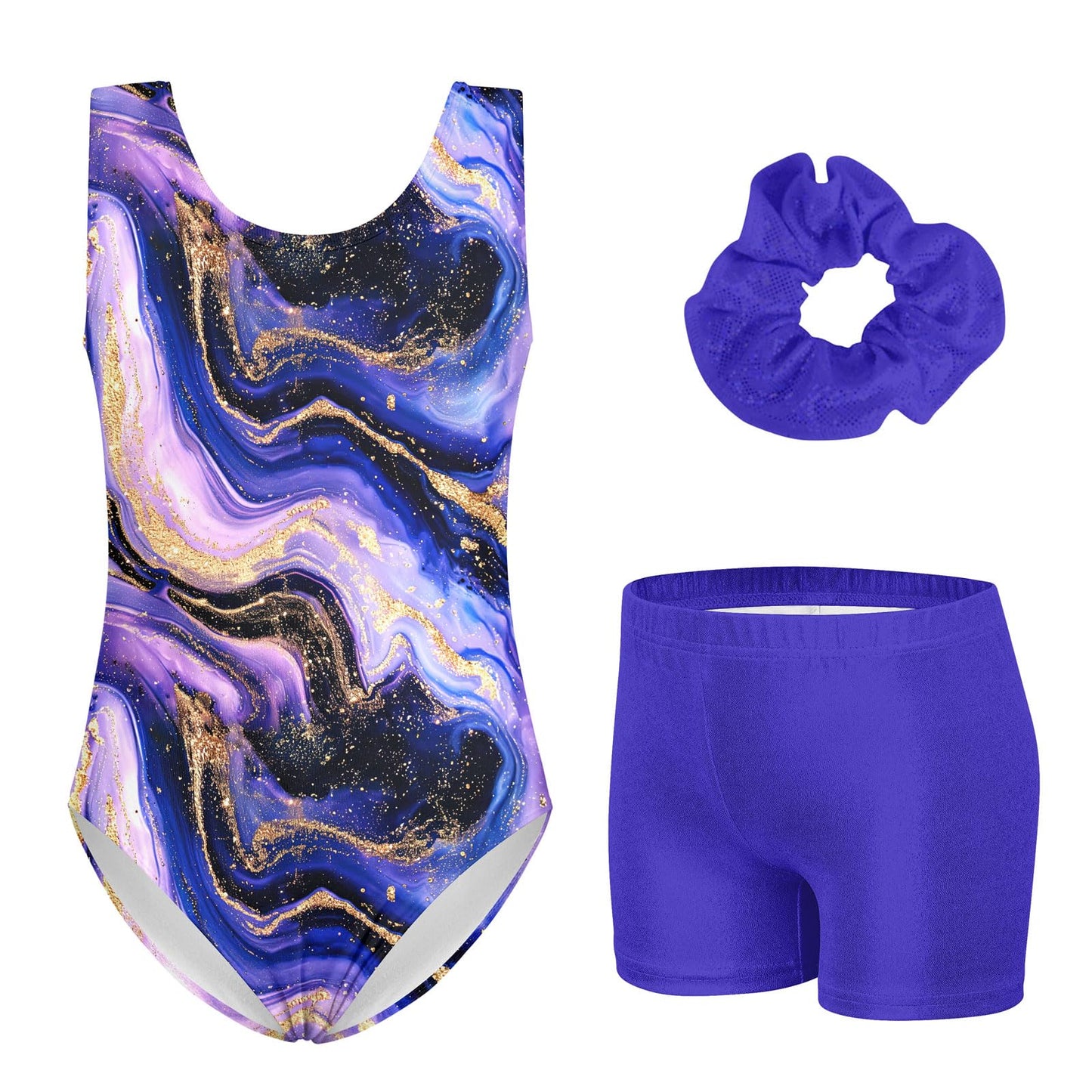 TUONROAD Kids 3 Piece Gymnastics Leotards Size 4 Little Girls' 3d Printed Blue Marble Fairy Athletic Biketards with Cover-up Short Size 5 Children Quick Dry Cute Shiny Diamond Gym Unitards,4 5 Years