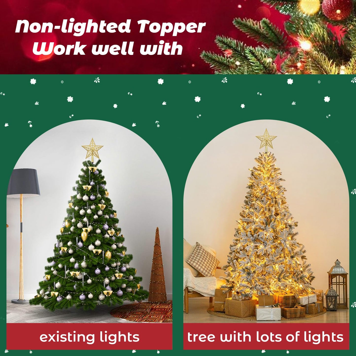 Christmas Tree Topper, 7.5 Inch Gold Star Tree Topper with Topper Stabilizer Supporter, Xmas Star Treetop Toppers Christmas Trees Decorations Ornaments for Holiday Home Decor