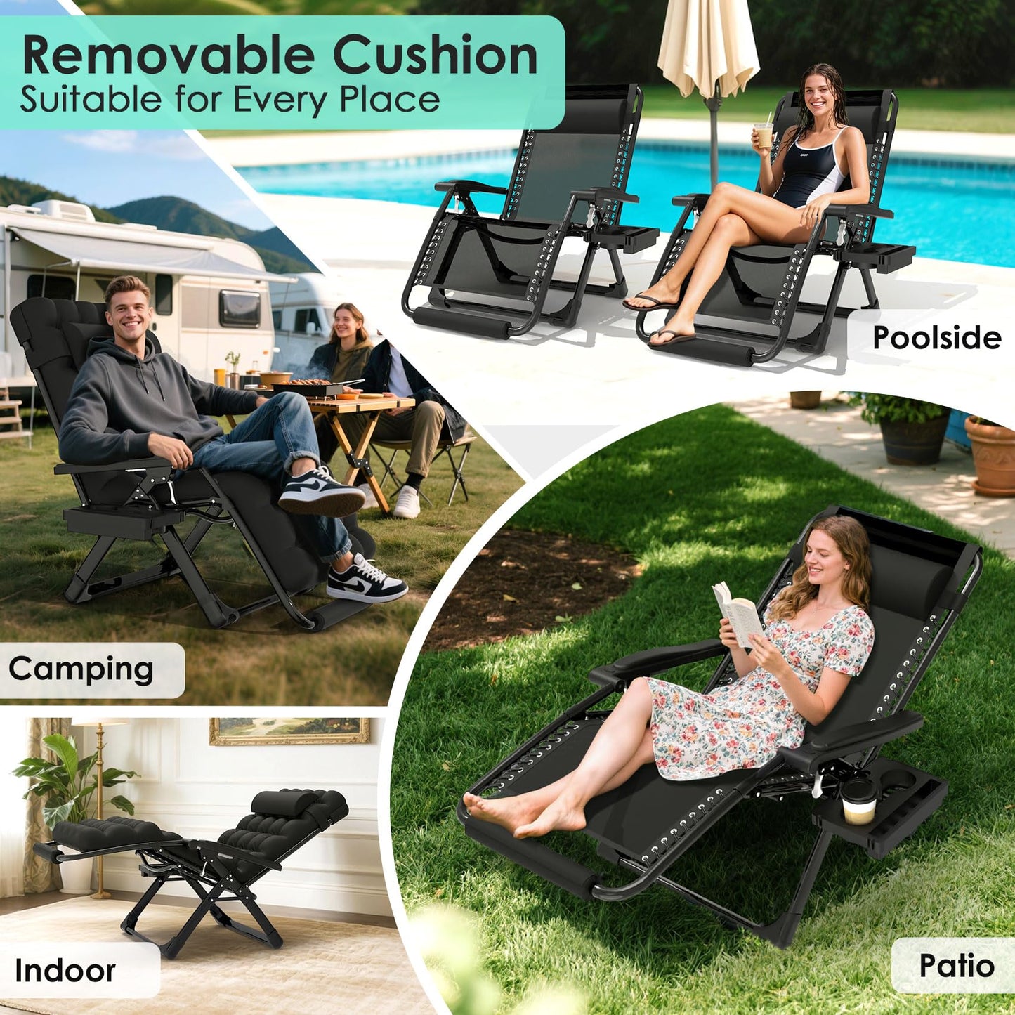 Suteck Oversized Zero Gravity Chair,33In XXL Lounge Chair w/Removable Cushion&Headrest, Reclining Camping Chair w/Upgraded Lock and Footrest, Reclining Patio Chairs Recliner for Indoor Outdoor,500LBS