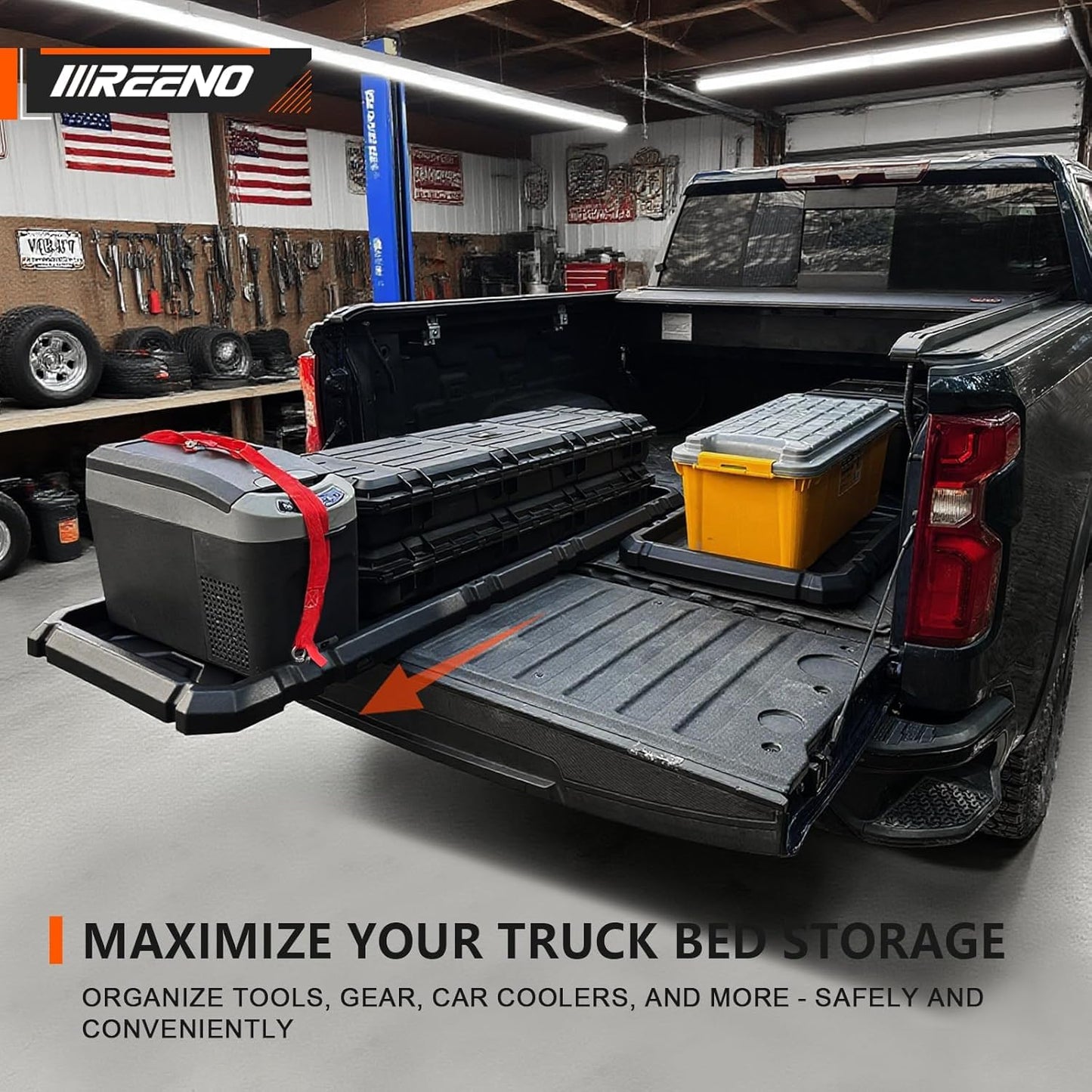 IIIREENO Slide-Out Truck Bed Organizer Tray, Heavy Duty Cargo Storage System with Easy Tailgate Access, Fits Mid-Size Bed Organizer 5'Beds, Durable HDPE Material, No Drilling