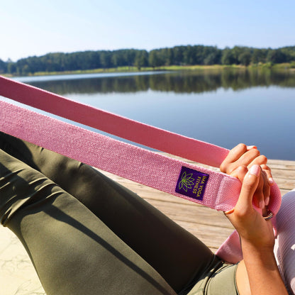 Ima Yoga Fitness - Adaptive Yoga Strap, Yoga Stretching Strap, Extra-Wide 2 Inches, 100% Naturally Soft Cotton, Steel D-Rings, Includes 100% Natural Cotton Storage Pouch (Pink, 8 feet)
