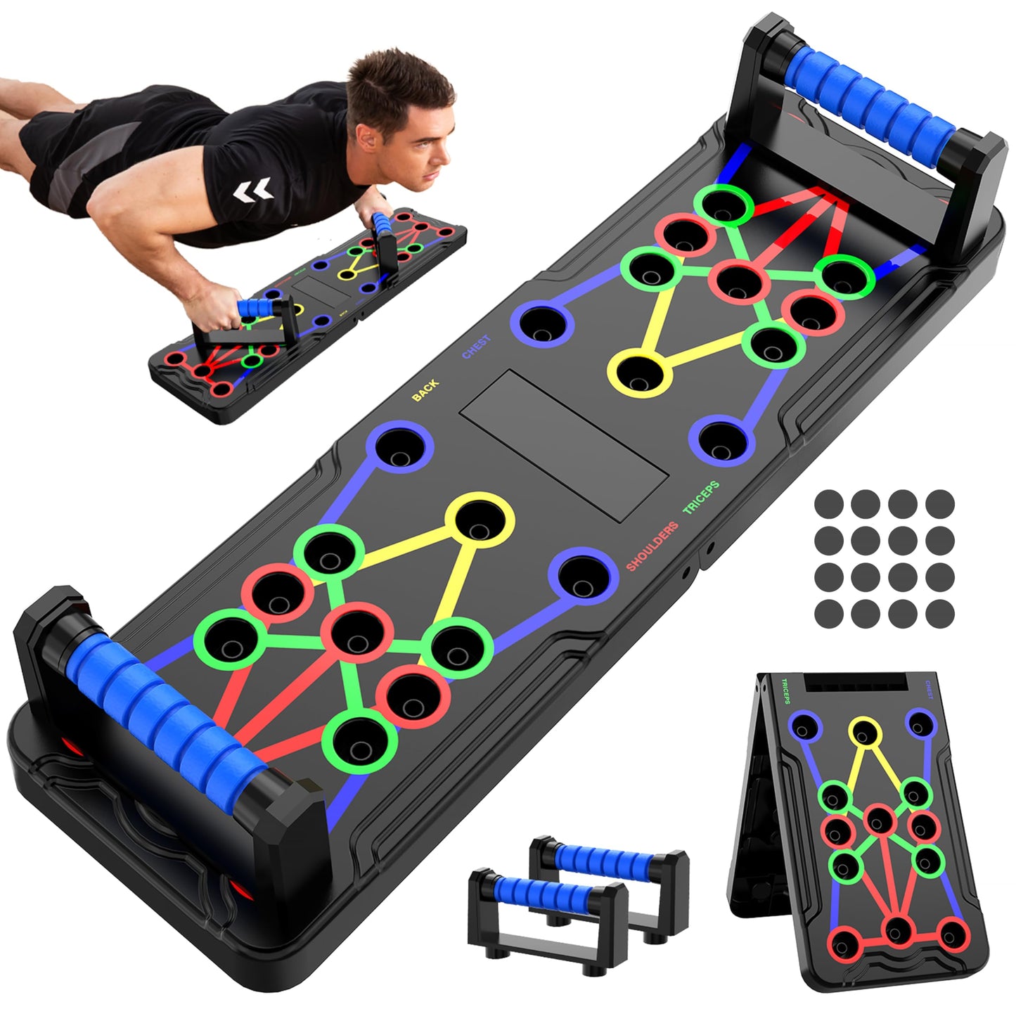 Solid Push Up Board 15 in 1 Home Workout Equipment Multi-Functional Pushup Stands System Fitness Floor Chest Muscle Exercise Professional Equipment Burn Fat Strength Training Arm Men & Women Weights