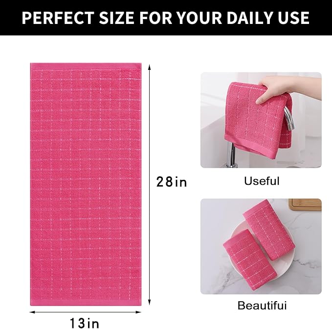Homaxy 100% Cotton Terry Kitchen Towels, Checkered Designed, Soft and Super