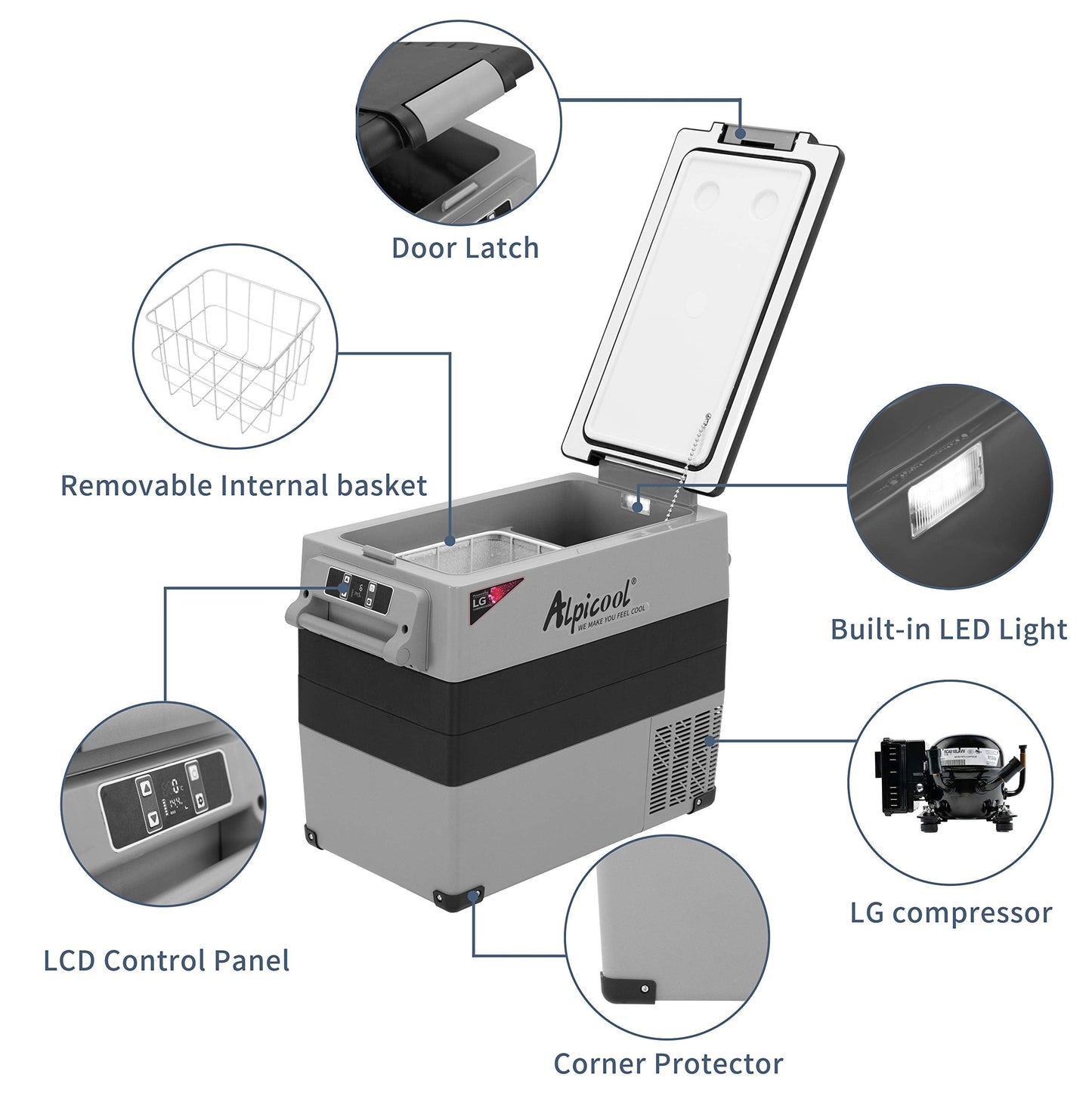 Alpicool LGCF55 Portable Refrigerator 12 Volt Car Freezer 52 Quart Mini Fridge Freezer (-4℉~68℉) for Truck, RV, Vehicle, Travel, Outdoor -12/24V DC