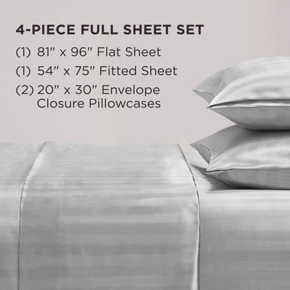 Juicy Couture Silky Satin Damask Sheet Set - Luxury Grey Bedding - Smooth Striped Sheets - Full Size