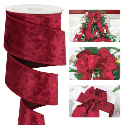 HUIHUANG Red Velvet Ribbon Wired 2-1/2 inch, Christmas Velvet Ribbon for X-mas Tree, Large Bows, Wreaths, Gift Wrapping, Garland, Home Decor, Crafts-Continuous 10 Yards/Roll