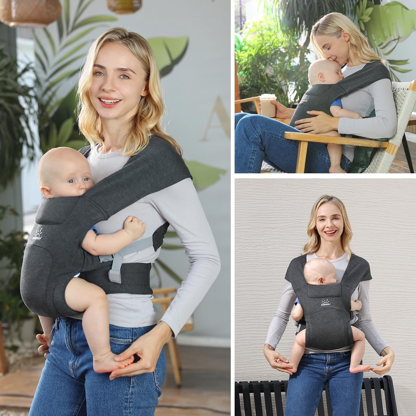 MOMTORY Baby Carrier for Newborns from Birth, Comfortable Hip Seat for Baby, Ergonomic Carrier for Newborn to Toddler with Velcro Fastening, Easily Adjustable Hip Carrier, 3-12 kg, Black