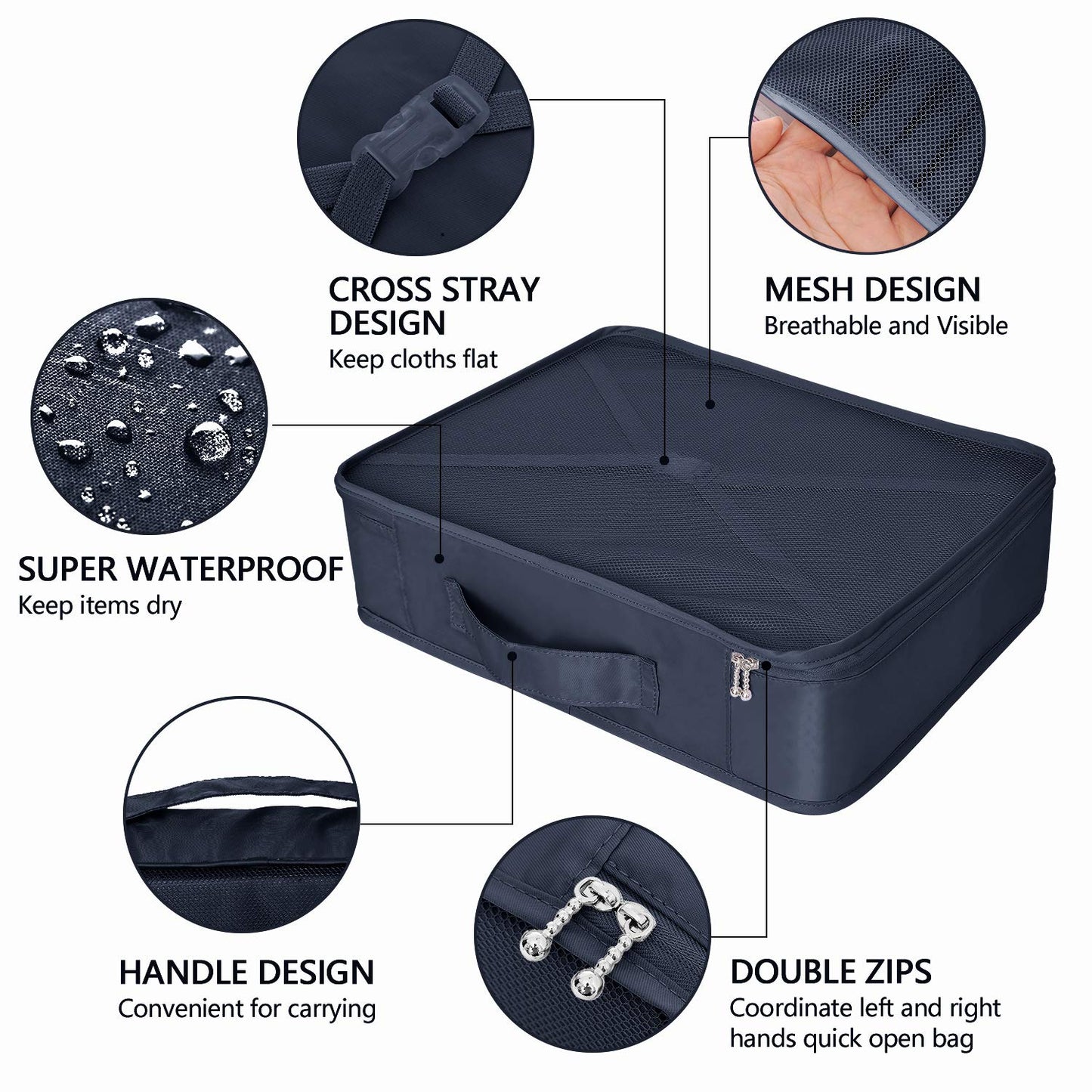BETLLEMORY Packing Cubes 8 Sets Travel Luggage Organizers with Waterproof Shoe Storage Bag Compression Pouches(Navy Blue)