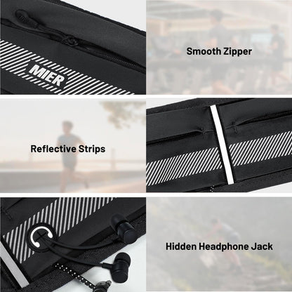 MIER Running Belt for Men Women Slim Fanny Pack Phone Holder Jogging Pouch with Marathon Bib Clip Runner Waist Pack for Walking Cycling for Keys, Cards & Essentials (Black)