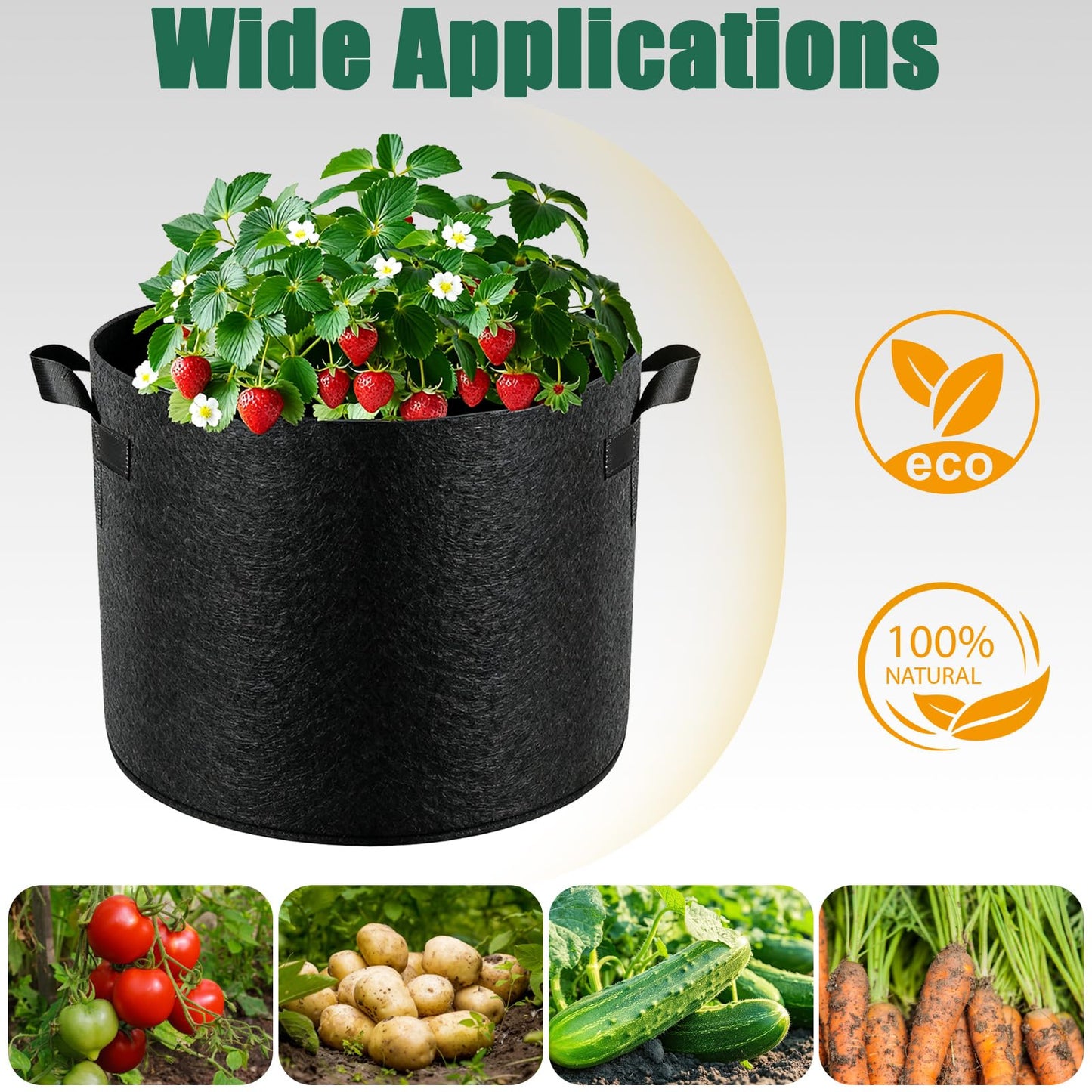 COZYDIG 5 Pack 10 Gallon Plant Grow Bags Thickened with Durable Handles,Heavy Duty Nonwoven Fabric Pots for Tomato,Potato,Strawberry,Vegetable,Fruits and Flowers