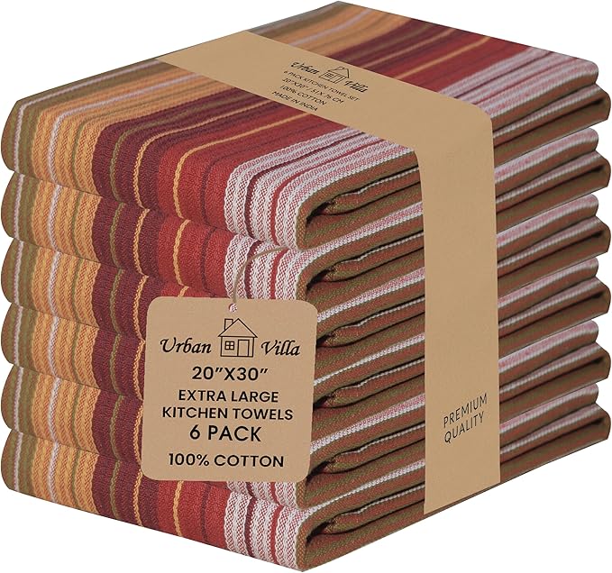 Urban Villa Kitchen Towels Harvest Stripes Towels Set of 6 20" X30” 100% Cotton