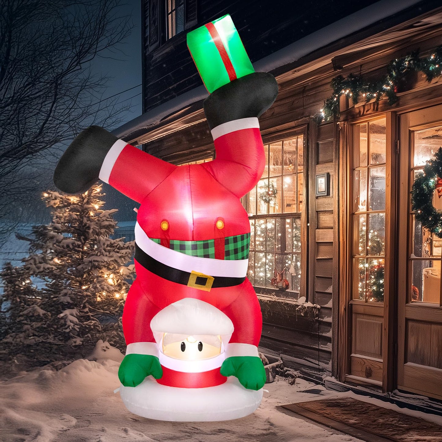 Christmas Inflatables Outdoor Decorations, 8 FT Handstand Santa Claus with 3 LED Lights Large Blow Up Yard Decor, Christmas Party Outdoor, Yard, Garden, Lawn Winter Decorations Ornaments